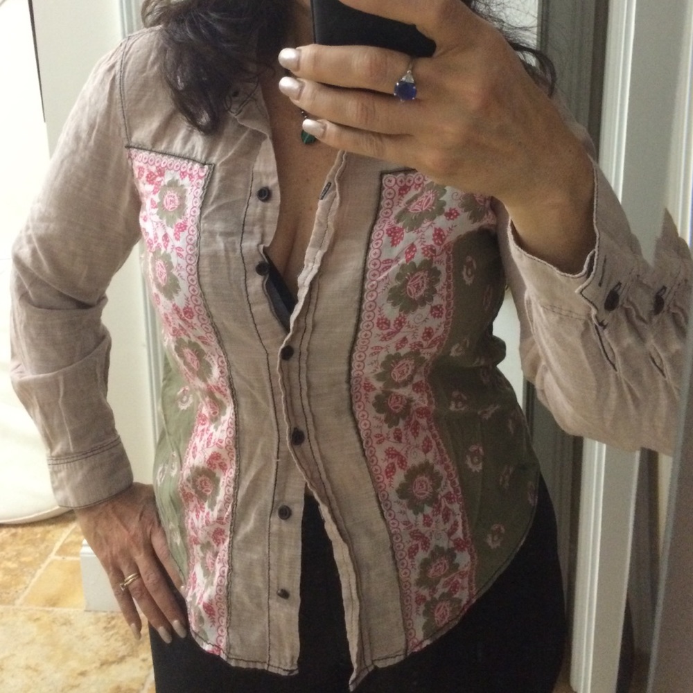 Chambray bandana shirt by Free People brown button